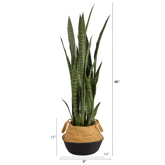 46" Sansevieria Artificial Plant in Boho Chic Handmade Cotton & Jute White Woven Planter